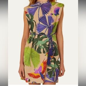 FARM Rio Vibrant Sand Macaw Jungle Organic Cotton T-Shirt Dress